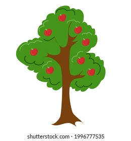 The tree is an apple tree with large red apples. Isolated element on a white background.