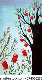 Tree with apples and flowers