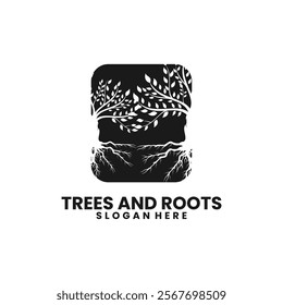 Tree Apps vector. Business logo with Tree and roots logo illustration. Tree of life logo design inspiration