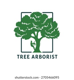Tree arborist climbing a tree service logo for green nature care