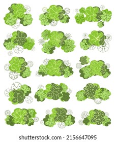 Tree for architectural floor plans. Entourage design. Various trees, bushes, and shrubs, top view for the landscape design plan. Vector illustration.