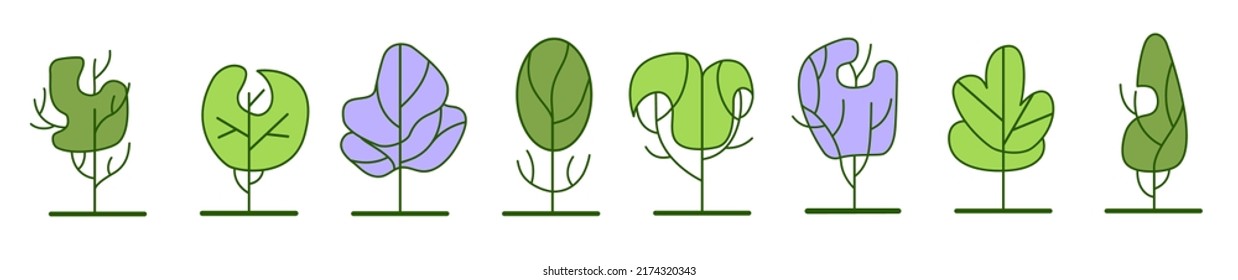 Tree for architectural floor plans. Entourage design. Various trees, bushes, and shrubs, top view for the landscape design plan. Vector illustration.