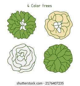 Tree for architectural floor plans. Entourage design. Various trees, bushes, and shrubs, top view for the landscape design plan. Vector illustration.
