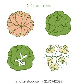 Tree for architectural floor plans. Entourage design. Various trees, bushes, and shrubs, top view for the landscape design plan. Vector illustration.