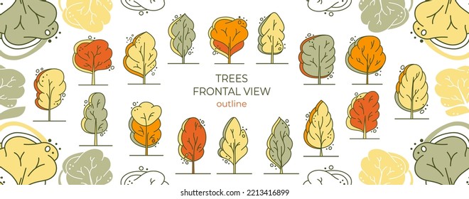 Árbol para planos de pisos arquitectónicos. Diseño de Entourage. Varios árboles, arbustos y arbustos, dan a la planta de diseño del paisaje. Temporada de otoño.