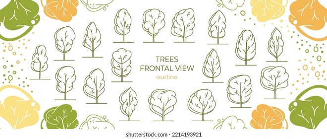 Tree for architectural floor plans. Entourage design. Various trees, bushes, and shrubs, top view for the landscape design plan. Vector illustration.