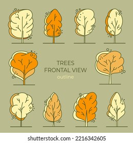 Tree for architectural floor plans. Entourage design. Various trees, bushes, and shrubs, top view for the landscape design plan. Vector illustration.