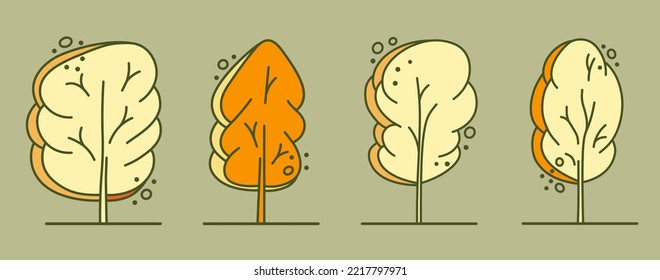 Tree for architectural floor plans. Entourage design. Various trees, bushes, and shrubs, top view for the landscape design plan. Vector illustration.