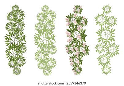 Tree for architectural floor plans. Entourage design. Various trees, bushes, and shrubs, top view for the landscape design plan. Vector illustration.