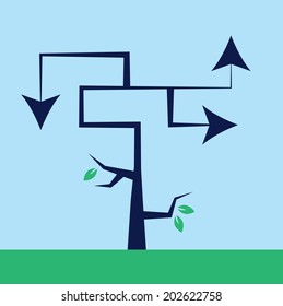 Tree with arrows as branches pointing in different directions 