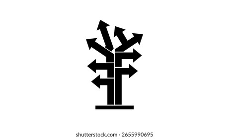 Baum von Pfeilen, Diskussionssymbol, schwarze einzelne Silhouette