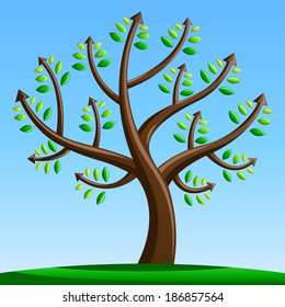 Tree with Arrows - Forward Moving / Progress / Financial / Achievement Concept