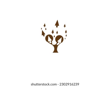 Tree with Arrows symbolizing growth, forward movement, arrow Tree icon logo concept vector illustration design sustainability, future, new direction.