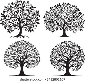 tree art silhouette vector art  white background.