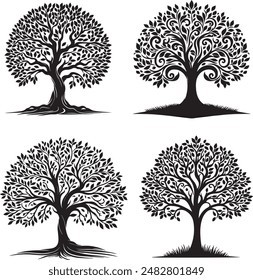 tree art silhouette vector art  white background