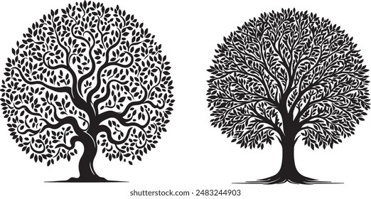 tree art silhouette vector art  white background