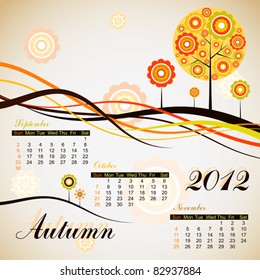 Tree autumn calendar 2012, vector illustration