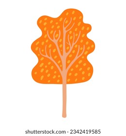 Tree with autumn leaves hand drawn illustration. Cartoon style flat design, isolated vector. Kids autumn, fall print, seasonal plant element, woodland, park, outdoors, nature