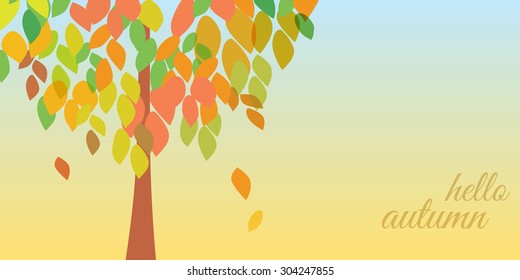 Tree with autumn leaves, hello autumn, background, vector, banner, illustration