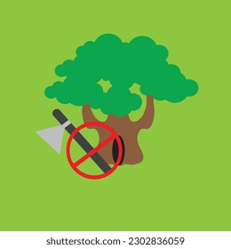 Tree and axe with prohibition sign