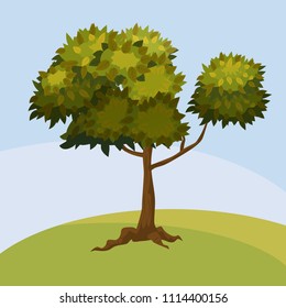 Tree, background, abstract landscape, cartoon style, vector, illustration, isolated