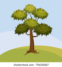 Tree, background, abstract landscape, cartoon style, vector, illustration, isolated