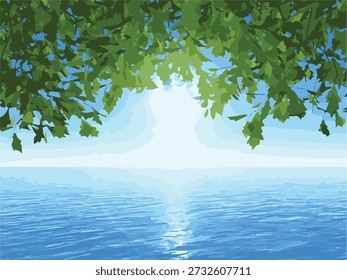 Tree" background typically refers to a serene landscape where water and trees are the primary elements, often used for wallpapers, digital art, or environmental descriptions. 