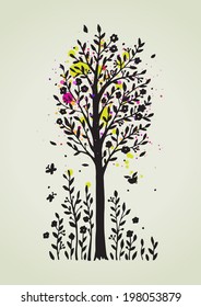 tree background vector nature silhouette illustration garden ecology element splash 