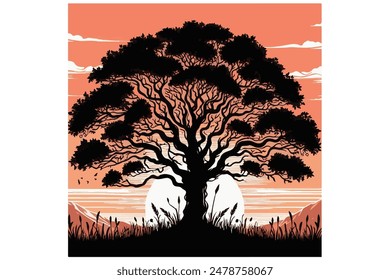 Ein Baum auf der Rückseite Mond und Himmel und Wolken