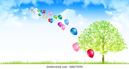 Tree balloon sky background