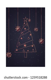 tree balls snowflakes decoration dark background