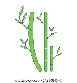 Tree bamboo with green leaf. Japan Ornament Flat Design