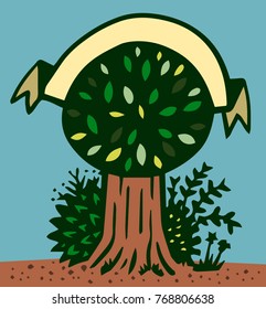 tree with a banner to place text