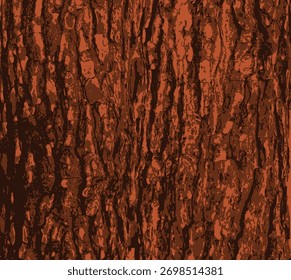 Fundo de casca de árvore com fendas naturais. Superfície castanha de grão resistente, exterior orgânico. Padrão de textura de madeira, design rústico ou vintage, conceito de floresta. Ilustração vetorial de material decorativo criativo