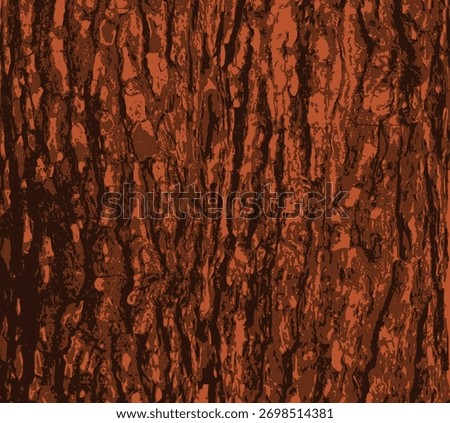 Tree bark background with natural cracks. Rugged grain brown surface, organic exterior. Wood texture pattern, rustic or vintage design, forest concept. Creative decorative material vector illustration
