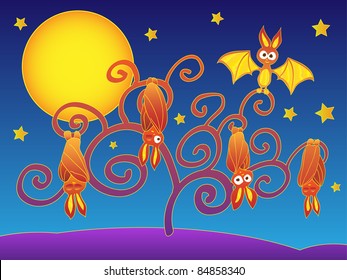 Tree with bats and moon vector