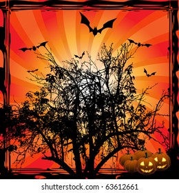 Tree and bats on the burst background