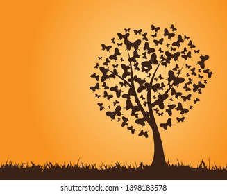 Tree with beautiful butterflies Vector 