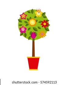 tree with beautiful flowers over white background. colorful design. vector illustration