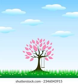Tree with beautiful leaves in the garden illustration vector design