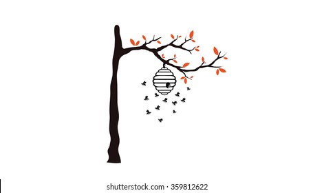 Tree with beehive design Illustration