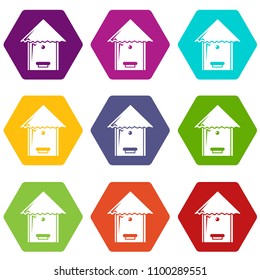 Tree beehive icons 9 set coloful isolated on white for web