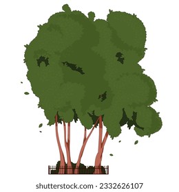 tree behind the fence, park, deciduous, vector drawing