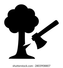 Tree Being Chopped Down Silhouette representing tree being chopped down, suitable for clean vector graphics, signage, presentations, web design, and commercial projects