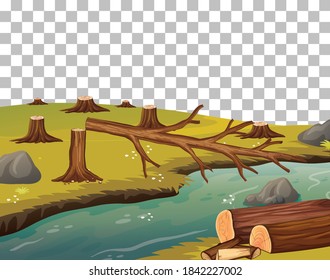 Árbol cortado junto a la ilustración del río