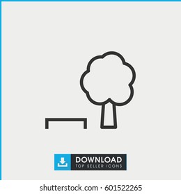 tree and bench icon. simple outline tree and bench vector icon. on white background.