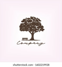 Tree And Bench Illustration Logo