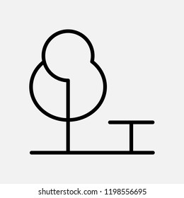 Tree And Bench Line Icons .On The White Background. Vector Design