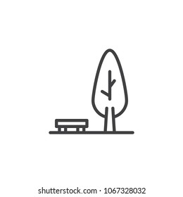 Tree and bench outline icon. linear style sign for mobile concept and web design. Park simple line vector icon. Symbol, logo illustration. Pixel perfect vector graphics
