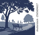 tree with bench silhouette clipart